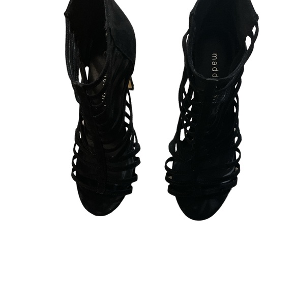 Madden Girl black cage heels strappy platform dressy suede heels sz 6 EUC - Picture 5 of 6